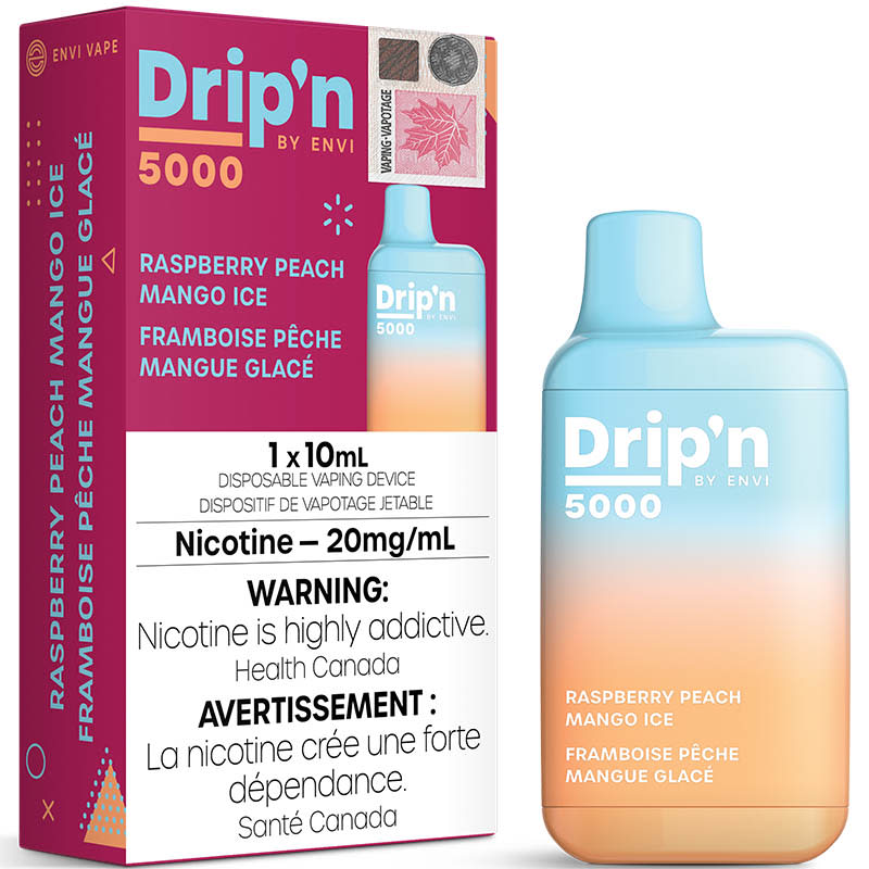 Drip'n 5000 Disposable Vape: Raspberry Peach Mango Ice (1pk)