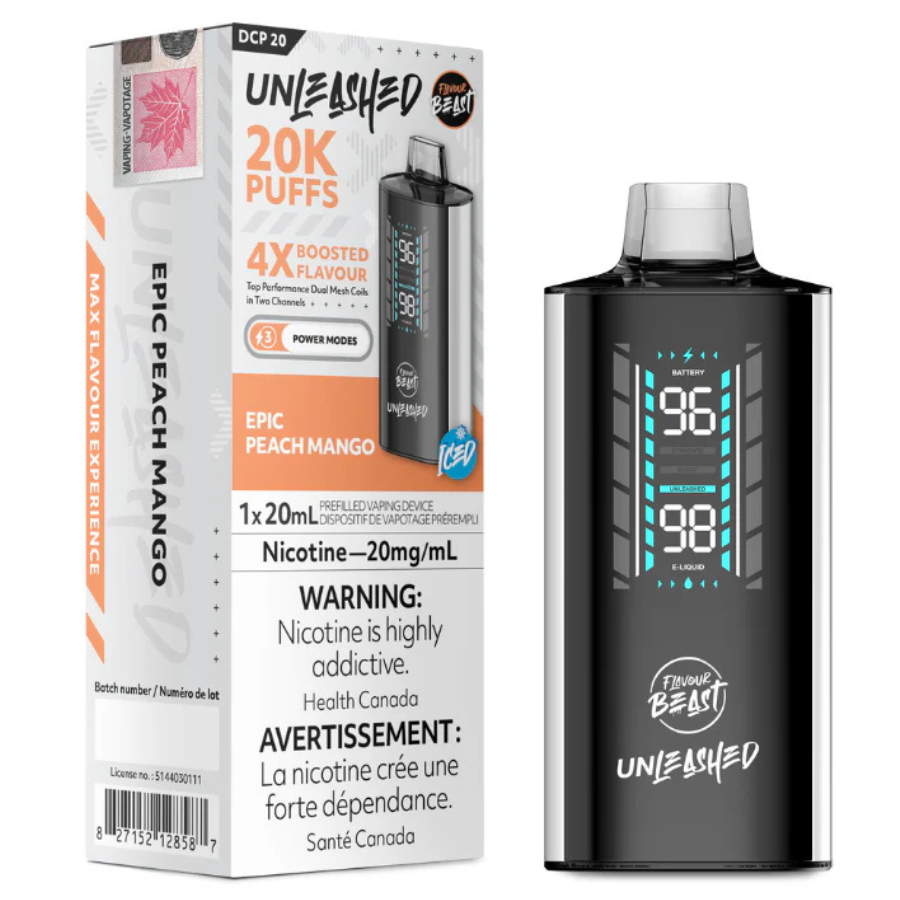 FLAVOUR BEAST UNLEASHED DCP 20k EPIC PEACH MANGO ICED DISPOSABLE VAPE