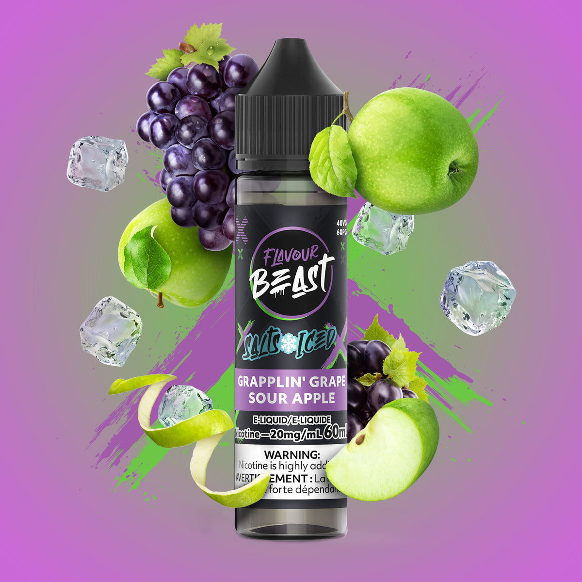 FLAVOUR BEAST SALT - GRAPPLIN' GRAPE SOUR APPLE ICED 60ML - 60 ML / 20 MG