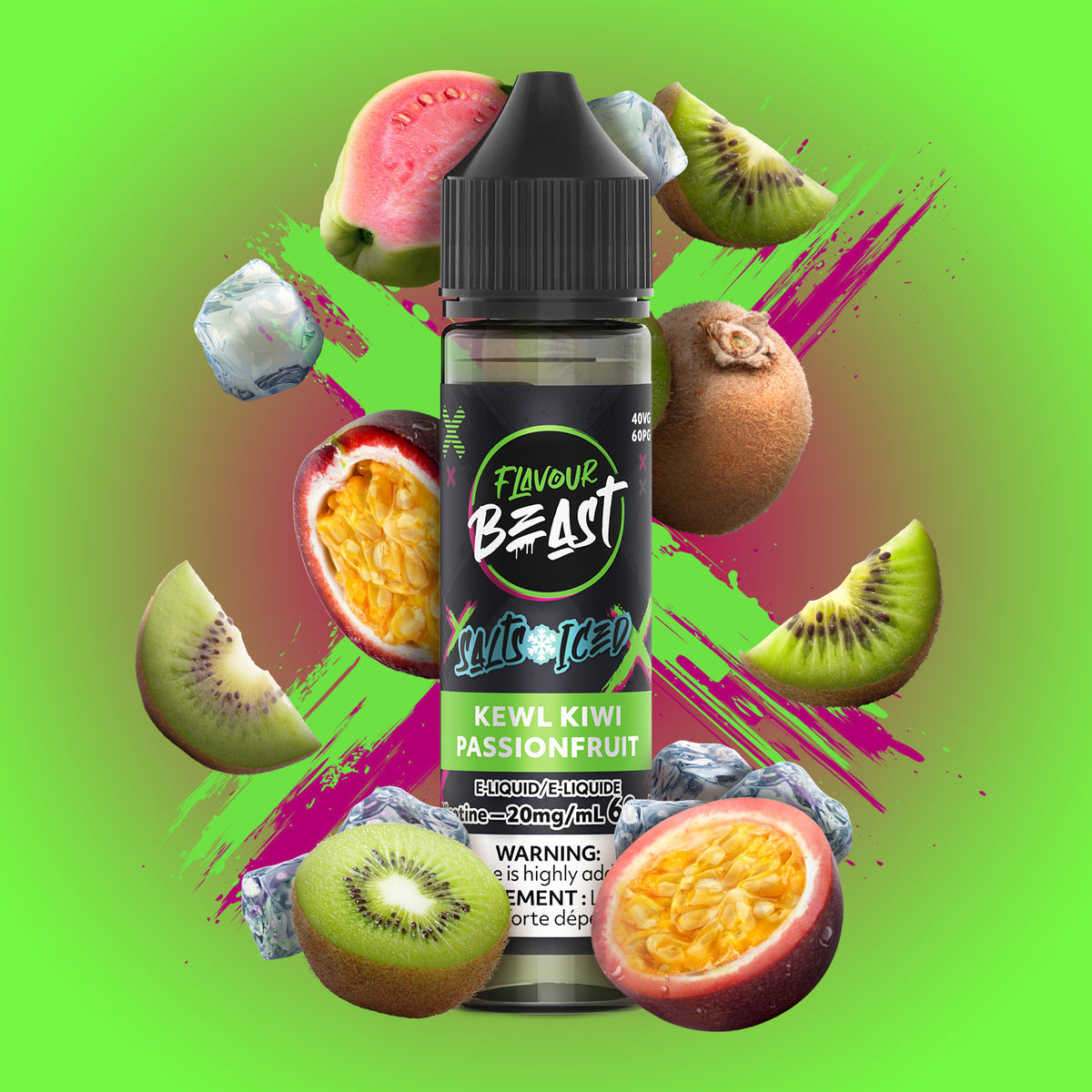 FLAVOUR BEAST SALT - KEWL KIWI PASSIONFRUIT ICED 60ML - 60 ML / 20 MG