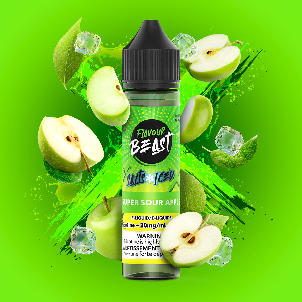 FLAVOUR BEAST SALT - SUPER SOUR APPLE ICED 60ML - 60 ML / 20 MG