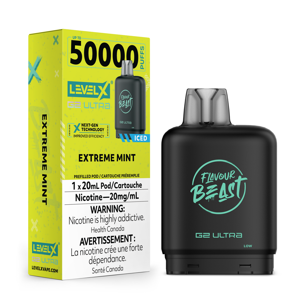 Flavour Beast Level X G2 Ultra 50K Pod with box - Extreme Mint Iced