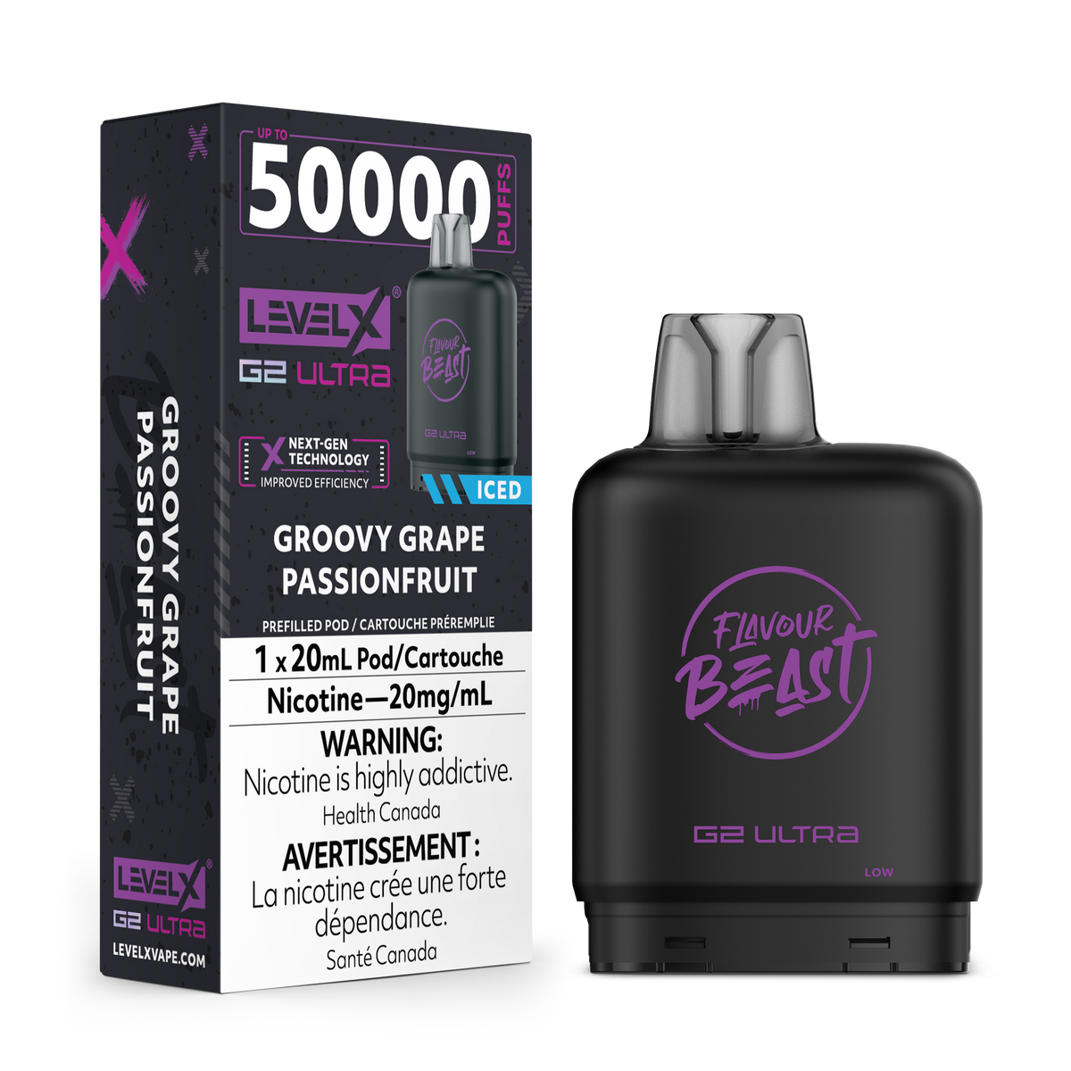 Flavour Beast Level X G2 Ultra 50K Pod with box - Groovy Grape Passionfruit Iced