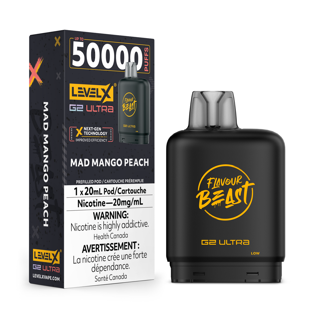 Flavour Beast Level X G2 Ultra 50K Pod with box - Mad Mango Peach