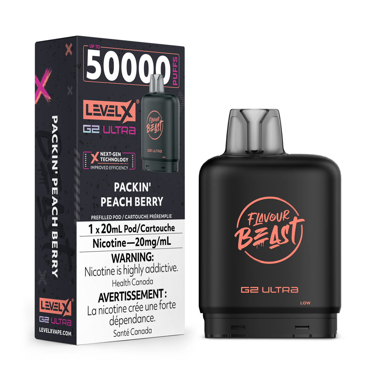 Flavour Beast Level X G2 Ultra 50K Pod with box - Packin' Peach Berry
