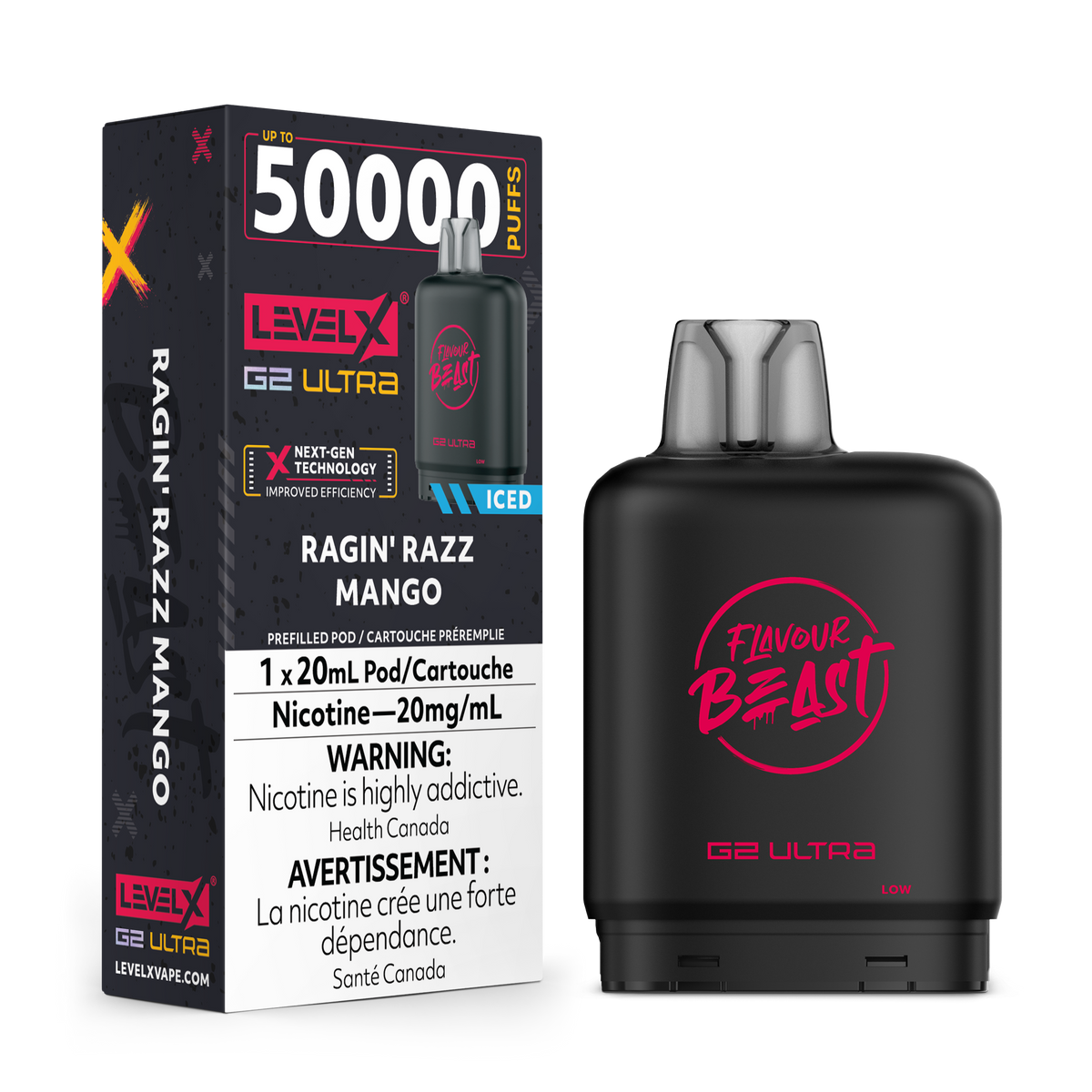 Flavour Beast Level X G2 Ultra 50K Pod with box - Ragin' Razz Mango Iced