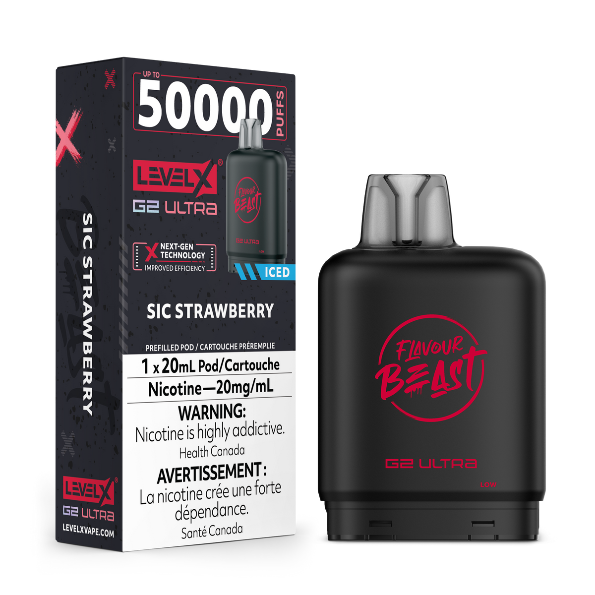 Flavour Beast Level X G2 Ultra 50K Pod with box - Sic Strawberry Iced