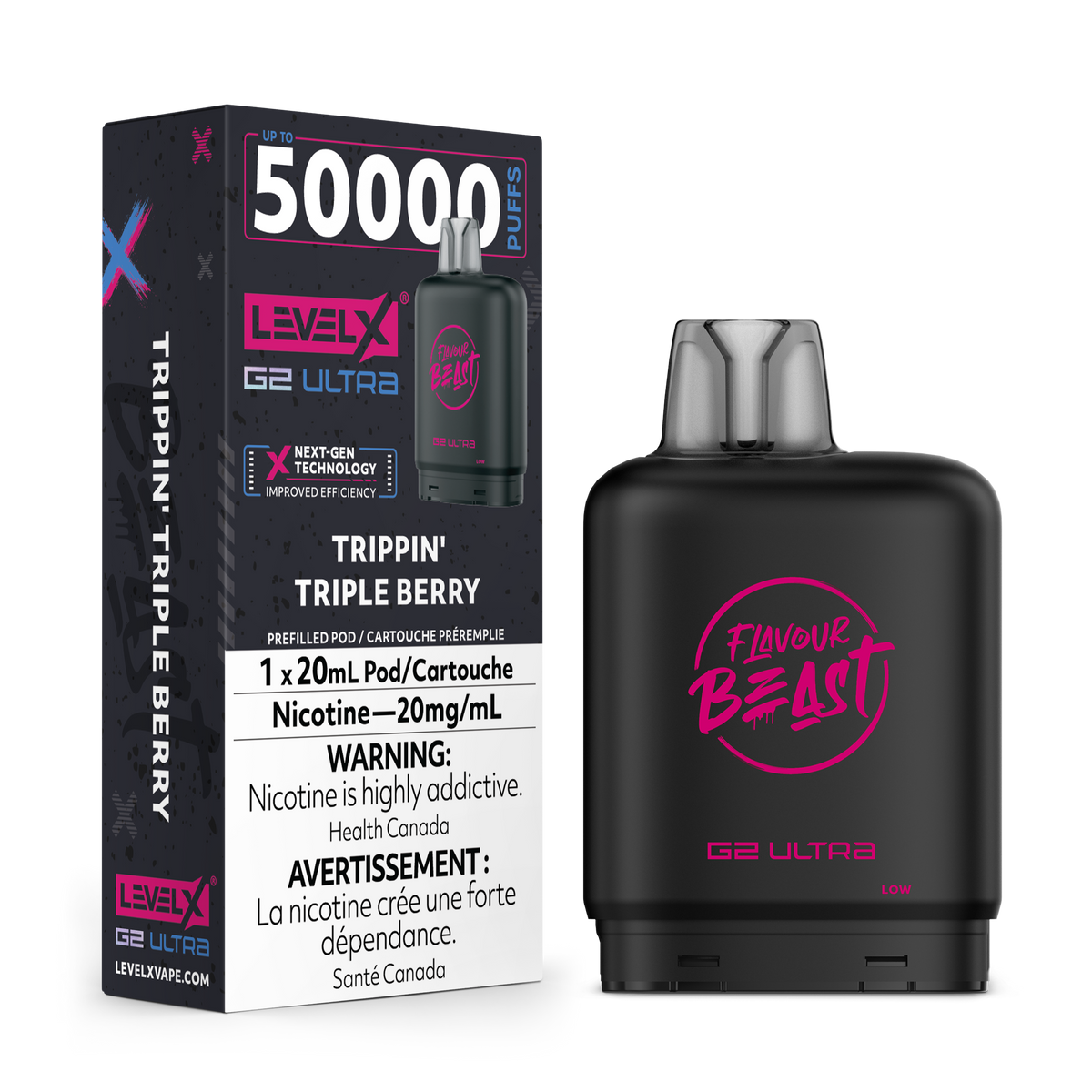 Flavour Beast Level X G2 Ultra 50K Pod with box - Trippin' Triple Berry